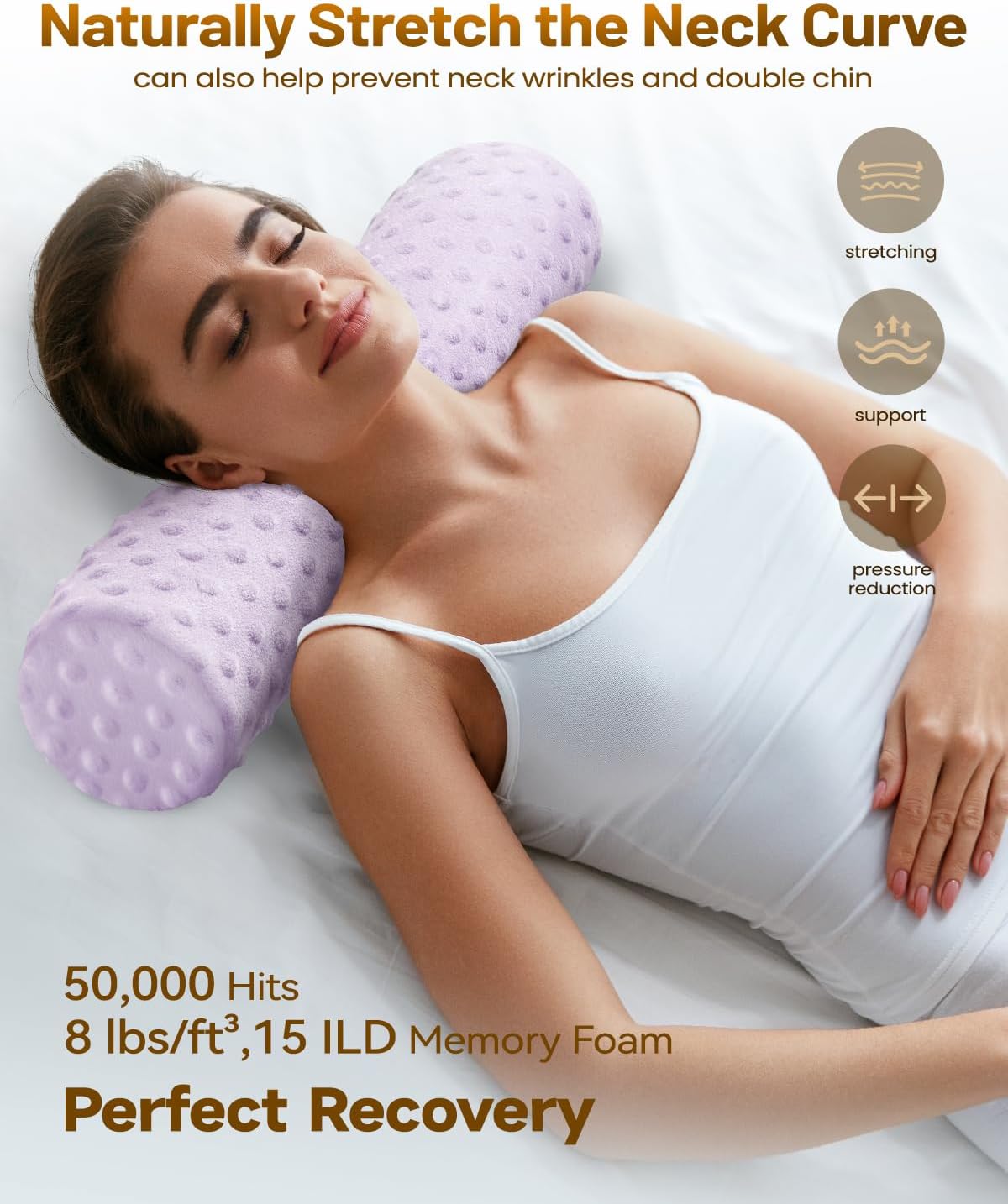 Memory Foam 4" Round Pillow, Cervical Neck Roll Pillow for Pain Relief