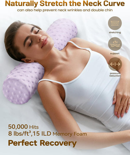 Memory Foam 4" Round Pillow, Cervical Neck Roll Pillow for Pain Relief