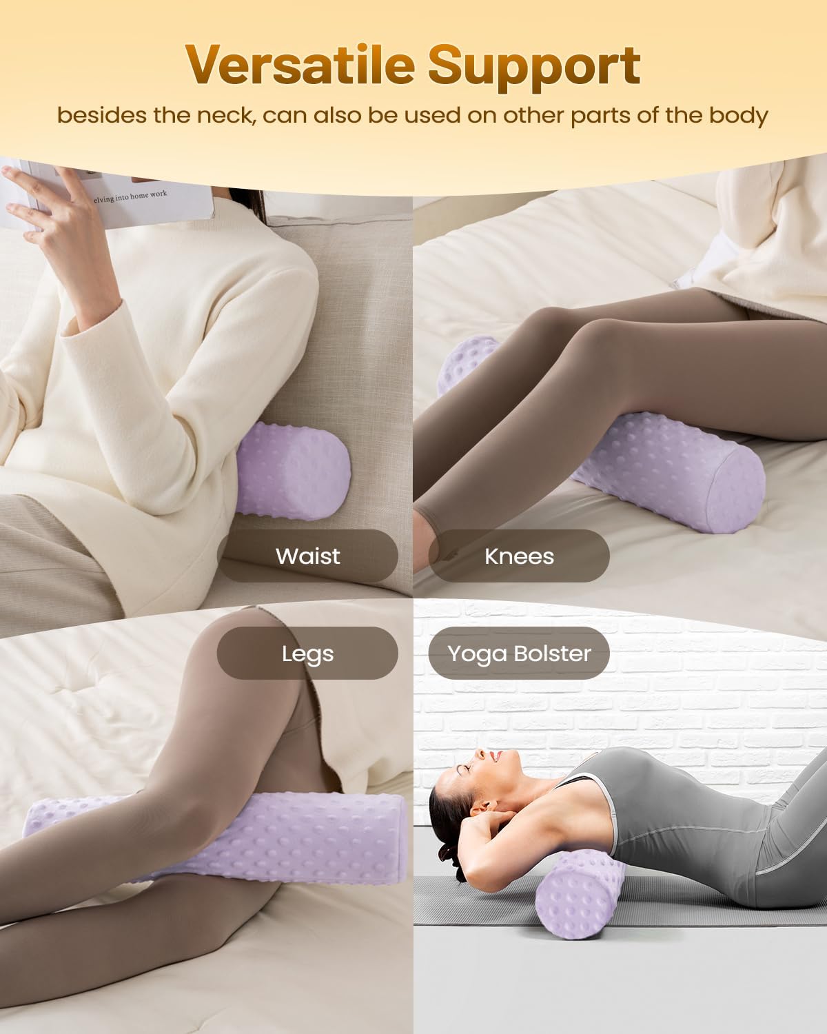 Memory Foam 4" Round Pillow, Cervical Neck Roll Pillow for Pain Relief