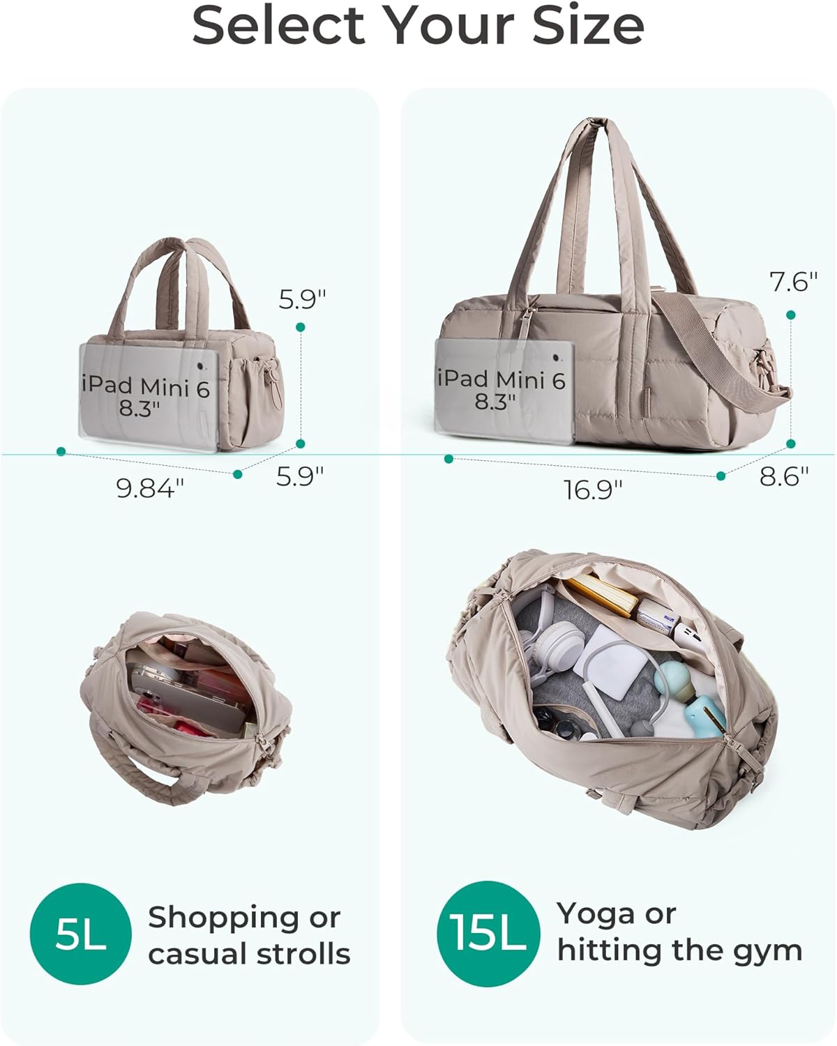 Reiki Gym Bag for Women Puffy Yoga Mat Travel Weekender Duffle Bag | Lint-Resistant Lining, Wet-Dry Pocket & Anti-Slip Mat Loop, Ultra-Light, Roomy for Workout Gear, Water Bottle, Travel, Sports