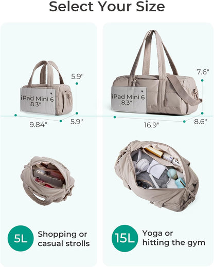 Reiki Gym Bag for Women Puffy Yoga Mat Travel Weekender Duffle Bag | Lint-Resistant Lining, Wet-Dry Pocket & Anti-Slip Mat Loop, Ultra-Light, Roomy for Workout Gear, Water Bottle, Travel, Sports