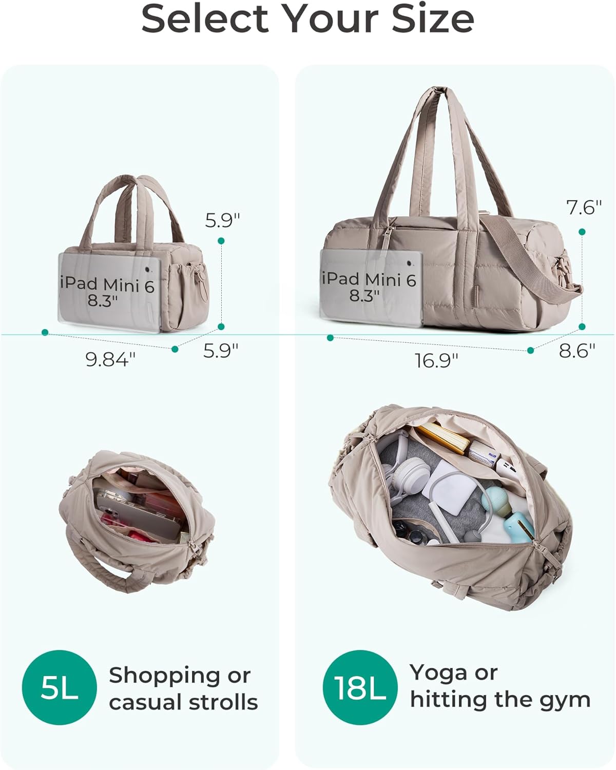 Reiki Gym Bag for Women Puffy Yoga Mat Travel Weekender Duffle Bag | Lint-Resistant Lining, Wet-Dry Pocket & Anti-Slip Mat Loop, Ultra-Light, Roomy for Workout Gear, Water Bottle, Travel, Sports