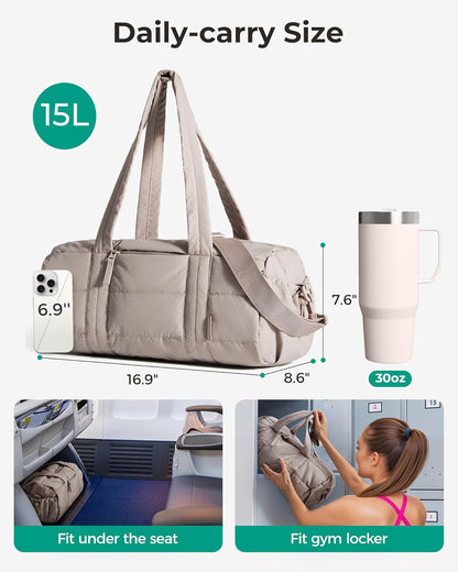 Reiki Gym Bag for Women Puffy Yoga Mat Travel Weekender Duffle Bag | Lint-Resistant Lining, Wet-Dry Pocket & Anti-Slip Mat Loop, Ultra-Light, Roomy for Workout Gear, Water Bottle, Travel, Sports