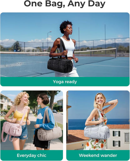 Reiki Gym Bag for Women Puffy Yoga Mat Travel Weekender Duffle Bag | Lint-Resistant Lining, Wet-Dry Pocket & Anti-Slip Mat Loop, Ultra-Light, Roomy for Workout Gear, Water Bottle, Travel, Sports