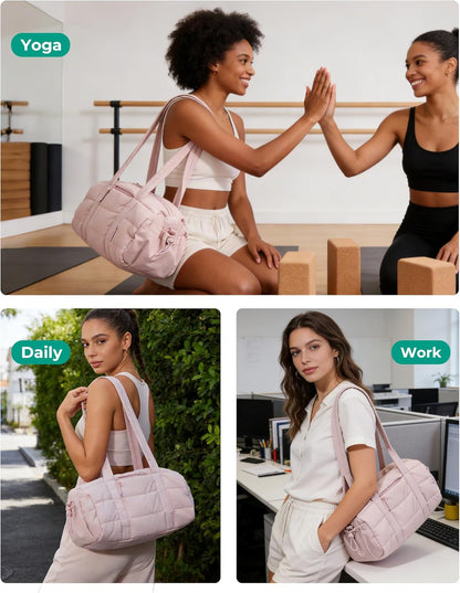 Reiki Gym Bag for Women Puffy Yoga Mat Travel Weekender Duffle Bag | Lint-Resistant Lining, Wet-Dry Pocket & Anti-Slip Mat Loop, Ultra-Light, Roomy for Workout Gear, Water Bottle, Travel, Sports