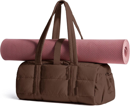 Reiki Gym Bag for Women Puffy Yoga Mat Travel Weekender Duffle Bag | Lint-Resistant Lining, Wet-Dry Pocket & Anti-Slip Mat Loop, Ultra-Light, Roomy for Workout Gear, Water Bottle, Travel, Sports