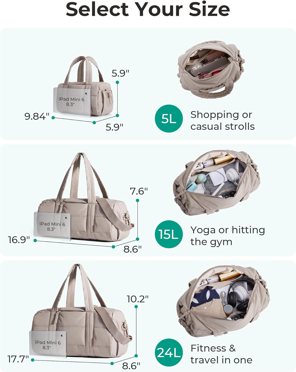 Reiki Gym Bag for Women Puffy Yoga Mat Travel Weekender Duffle Bag | Lint-Resistant Lining, Wet-Dry Pocket & Anti-Slip Mat Loop, Ultra-Light, Roomy for Workout Gear, Water Bottle, Travel, Sports