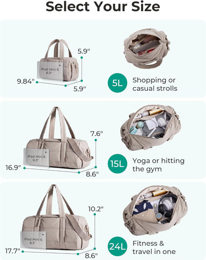 Reiki Gym Bag for Women Puffy Yoga Mat Travel Weekender Duffle Bag | Lint-Resistant Lining, Wet-Dry Pocket & Anti-Slip Mat Loop, Ultra-Light, Roomy for Workout Gear, Water Bottle, Travel, Sports