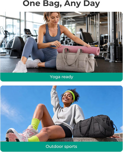 Reiki Gym Bag for Women Puffy Yoga Mat Travel Weekender Duffle Bag | Lint-Resistant Lining, Wet-Dry Pocket & Anti-Slip Mat Loop, Ultra-Light, Roomy for Workout Gear, Water Bottle, Travel, Sports