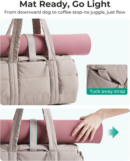 Reiki Gym Bag for Women Puffy Yoga Mat Travel Weekender Duffle Bag | Lint-Resistant Lining, Wet-Dry Pocket & Anti-Slip Mat Loop, Ultra-Light, Roomy for Workout Gear, Water Bottle, Travel, Sports