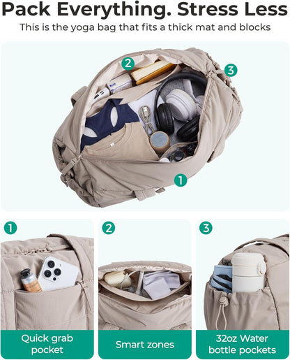 Reiki Gym Bag for Women Puffy Yoga Mat Travel Weekender Duffle Bag | Lint-Resistant Lining, Wet-Dry Pocket & Anti-Slip Mat Loop, Ultra-Light, Roomy for Workout Gear, Water Bottle, Travel, Sports