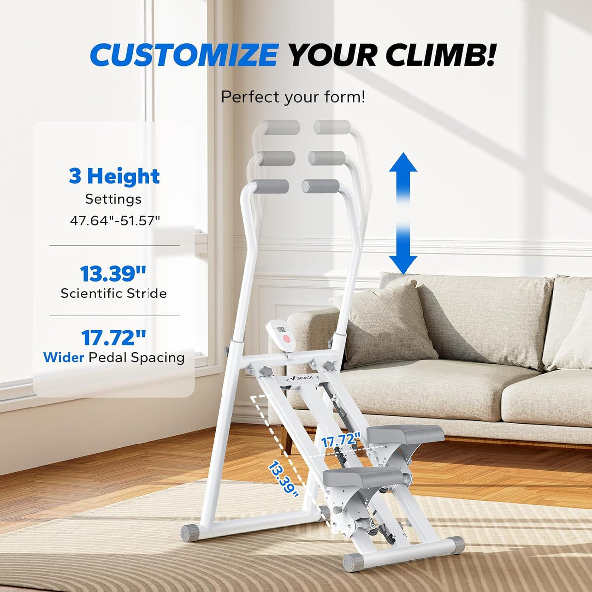 MERACH Stair Stepper for Home Gym Exercise, New Version Stairmaster for Full-Body Workout, Compact Folding Stair Climber with Extended Step Range, Adjustable Handlebar/Pedal