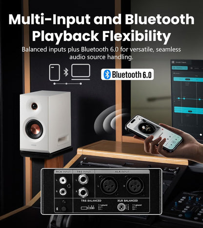 MR5 2.0 Studio Monitor Bookshelf Speakers, 110W(RMS), Hi-Res Audio, Bluetooth 6.0, 3-Way Active Design, Room Compensation, XLR/TRS/RCA Inputs, Compact Size for Home Studio & Music - Black