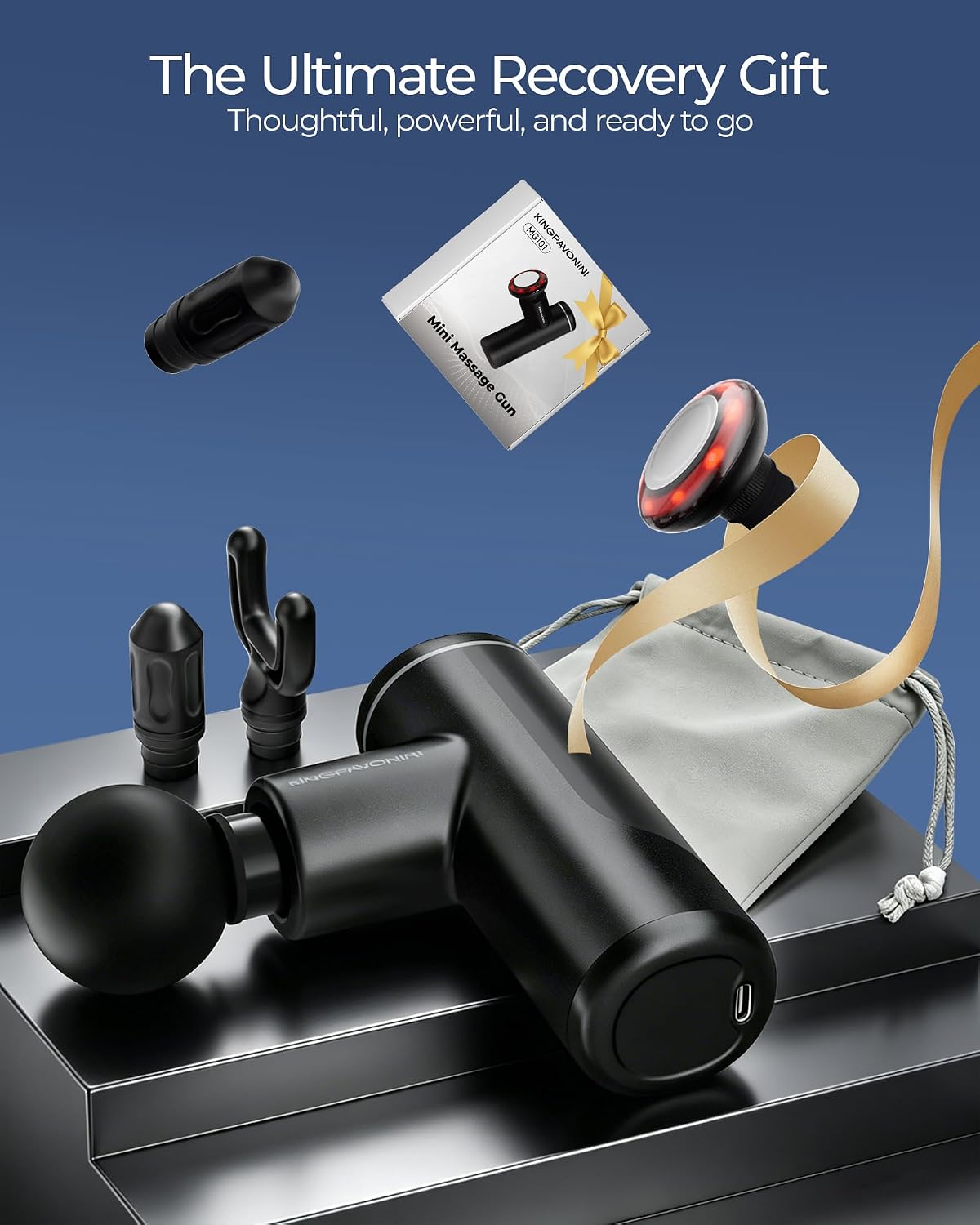 Mini Massage Gun Deep Tissue with Heat& Red Light, Model MG101