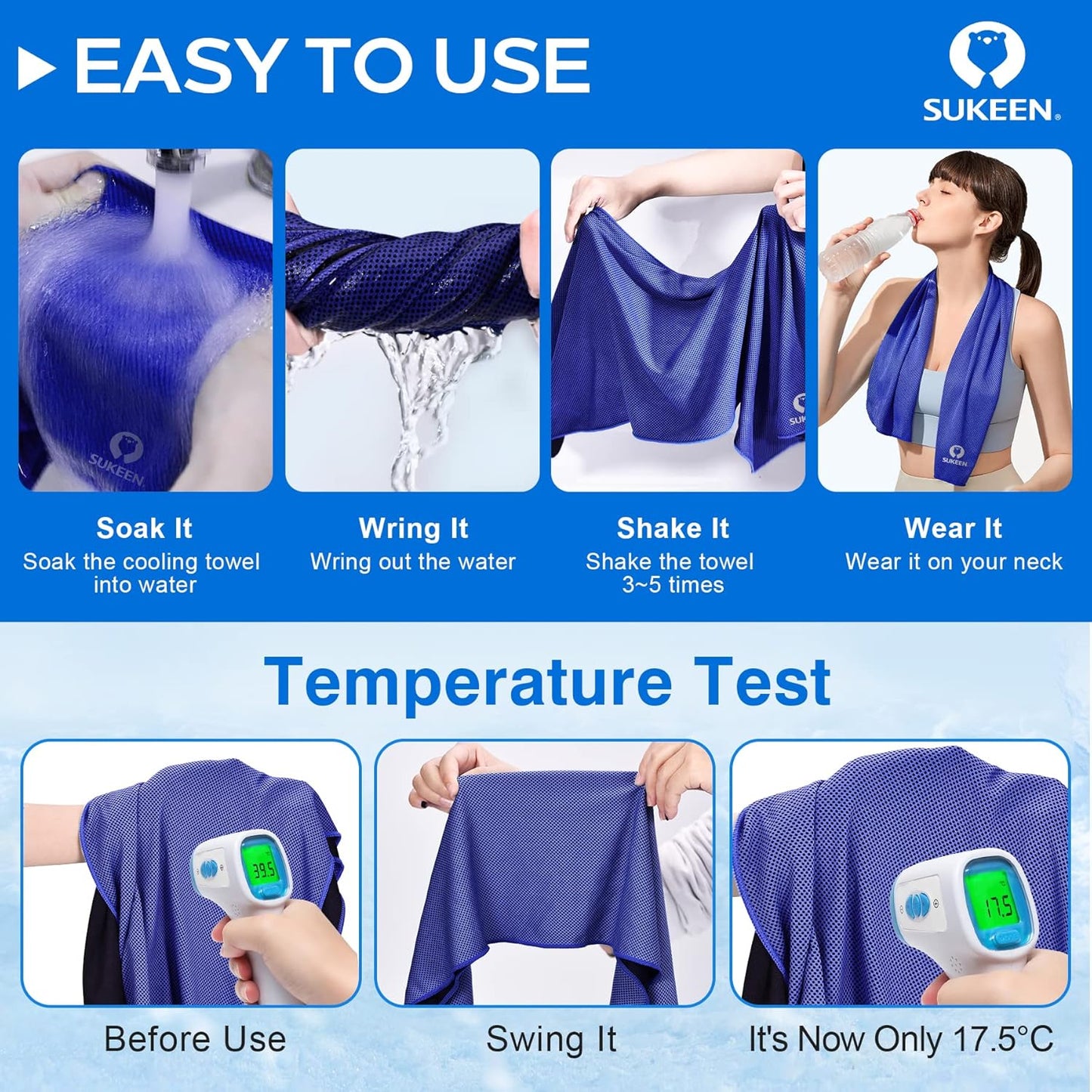 4 Pack Cooling Towels (40"x 12"), Cooling Neck Wraps, Soft Ice Towel