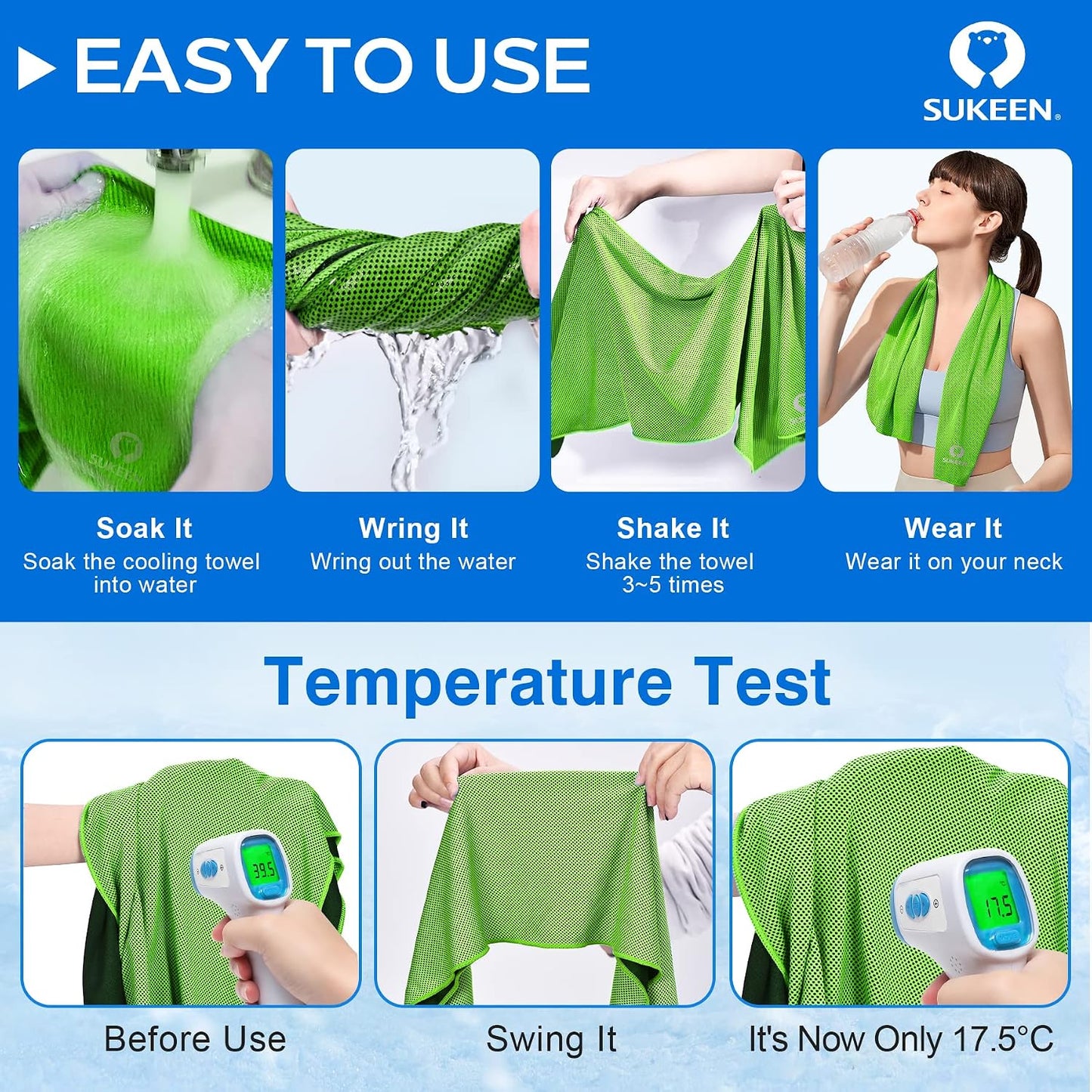 4 Pack Cooling Towels (40"x 12"), Cooling Neck Wraps, Soft Ice Towel