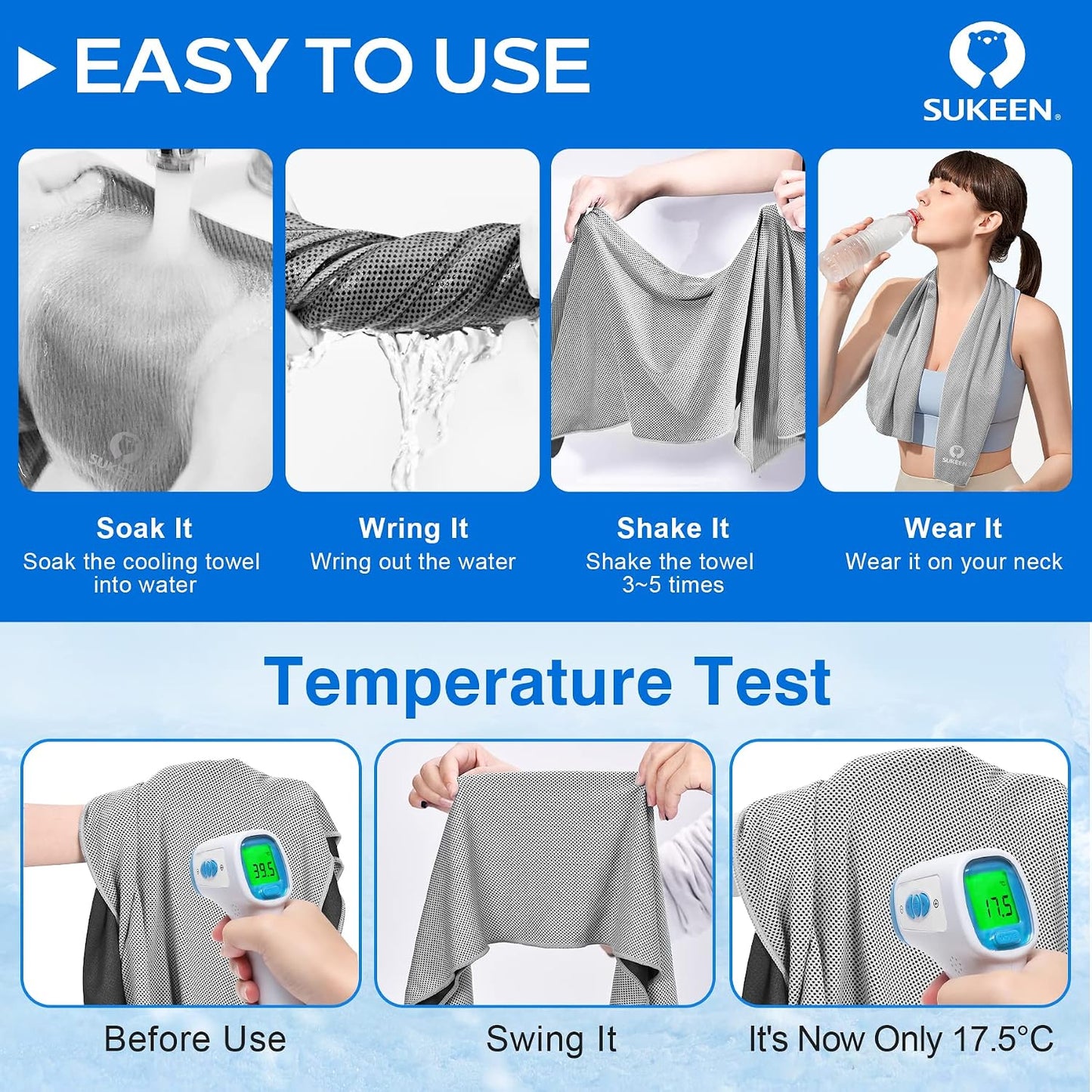4 Pack Cooling Towels (40"x 12"), Cooling Neck Wraps, Soft Ice Towel