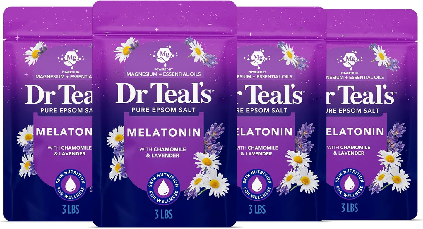 Pure Epsom Salt, Melatonin Sleep Soak with Essential Oil Blend, 3 lb (Pack of 4)