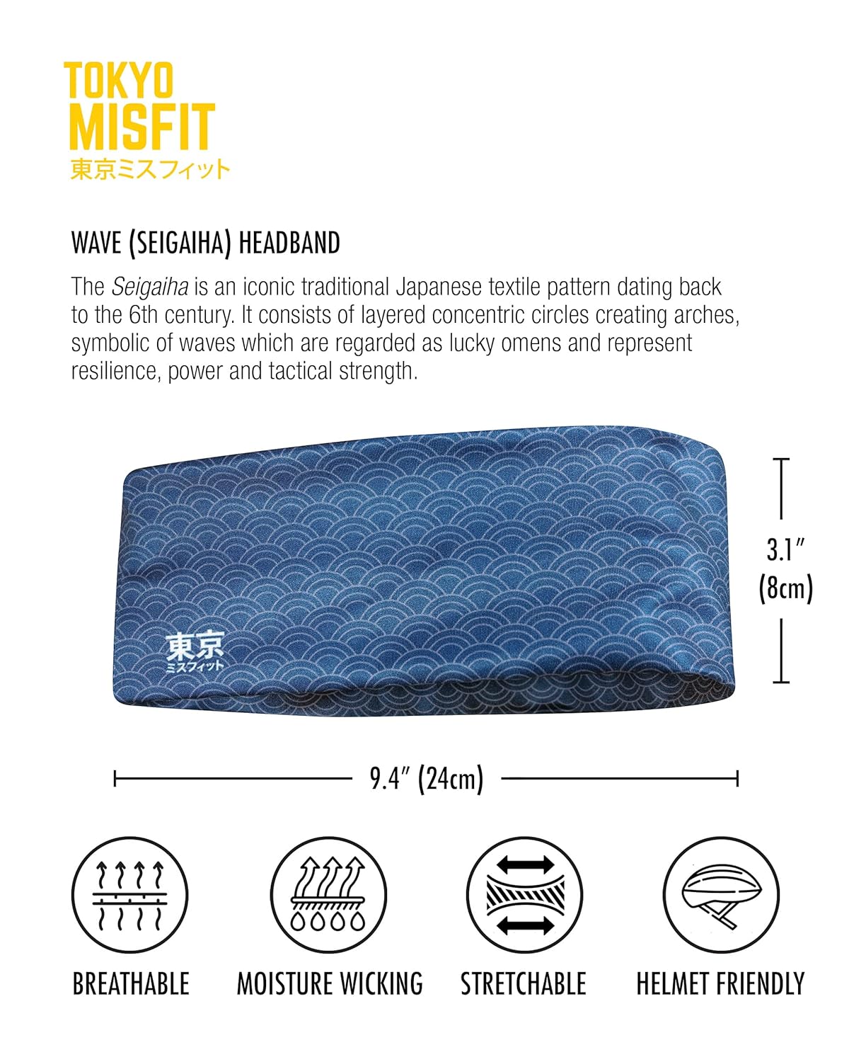 Japanese Headband for Men & Women, Sweat Band (Wave-Seigaiha) | Japanese patterns, Moisture wicking, Cooling headband, Breathable stretch fabric, Workout, Running, Exercise, Sports, Yoga