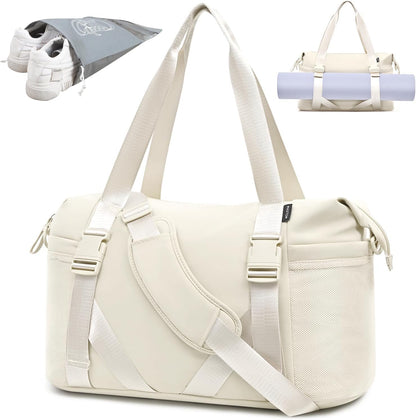 Women's Gym Yoga Duffle Bag with Shoe Pouch,Multi-Purpose Overnight Travel Bag for Gym,Work, Dance, Sports