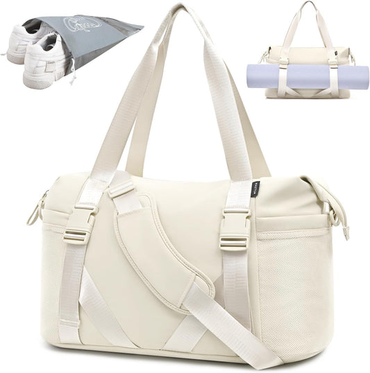 Women's Gym Yoga Duffle Bag with Shoe Pouch,Multi-Purpose Overnight Travel Bag for Gym,Work, Dance, Sports