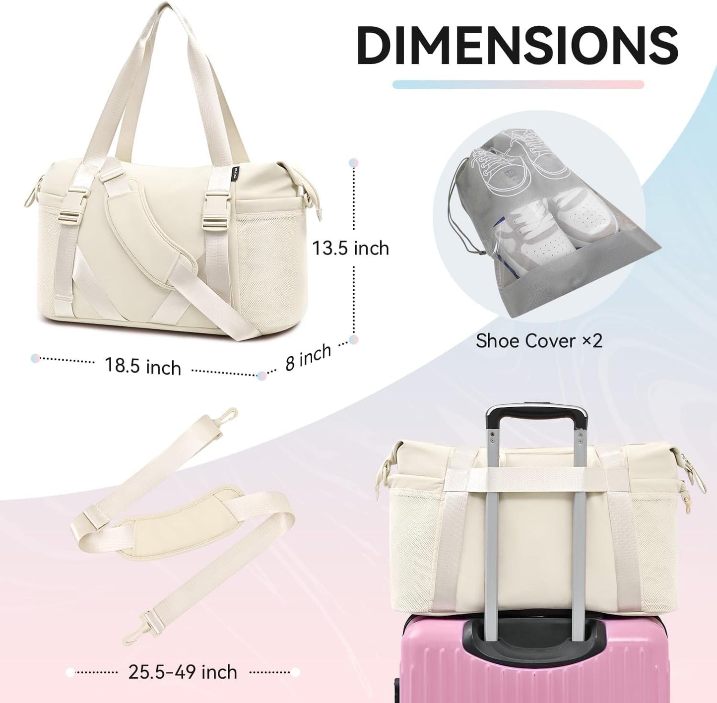 Women's Gym Yoga Duffle Bag with Shoe Pouch,Multi-Purpose Overnight Travel Bag for Gym,Work, Dance, Sports
