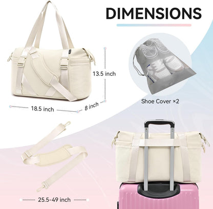 Women's Gym Yoga Duffle Bag with Shoe Pouch,Multi-Purpose Overnight Travel Bag for Gym,Work, Dance, Sports