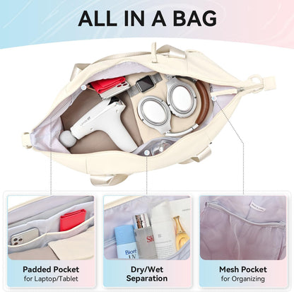 Women's Gym Yoga Duffle Bag with Shoe Pouch,Multi-Purpose Overnight Travel Bag for Gym,Work, Dance, Sports