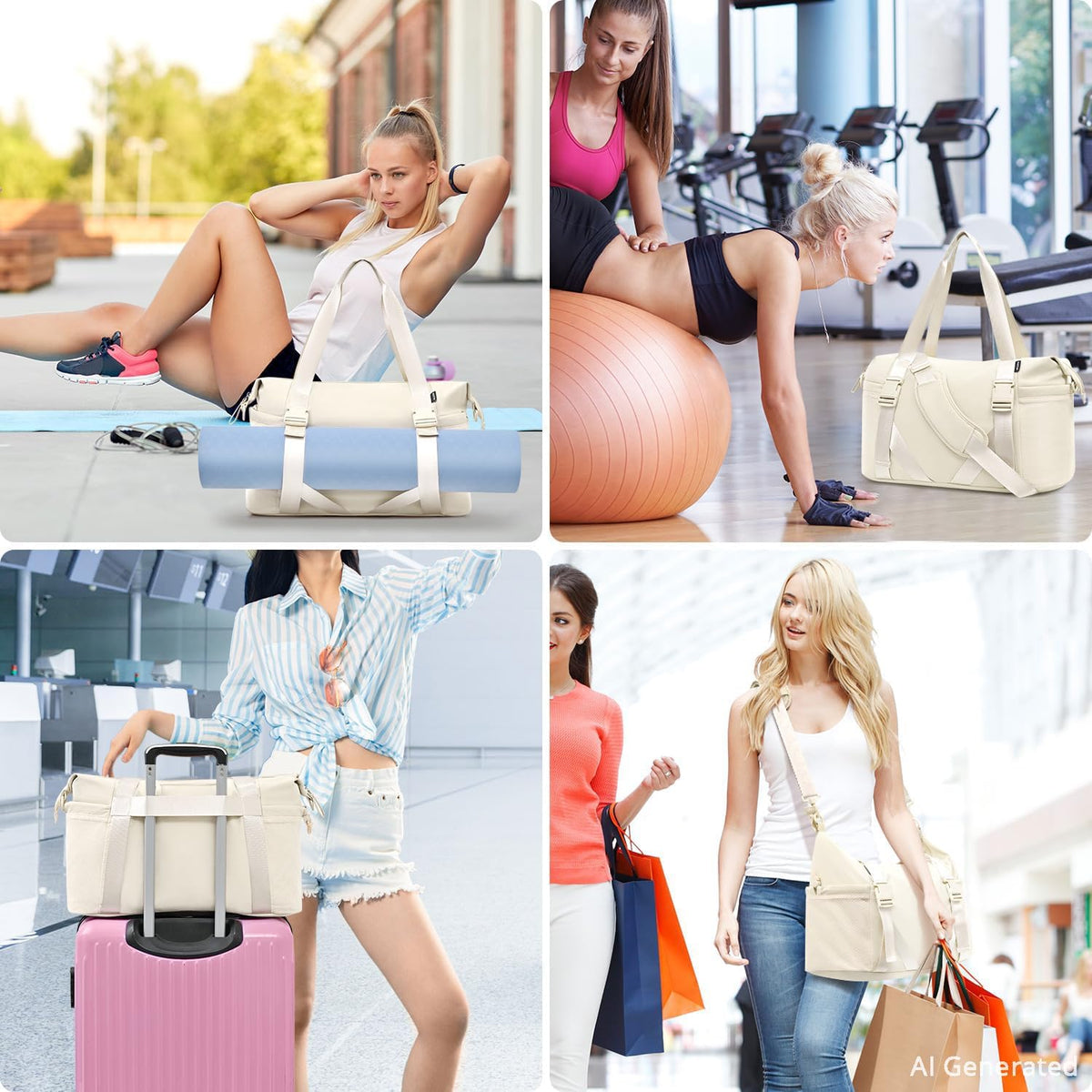 Women's Gym Yoga Duffle Bag with Shoe Pouch,Multi-Purpose Overnight Travel Bag for Gym,Work, Dance, Sports