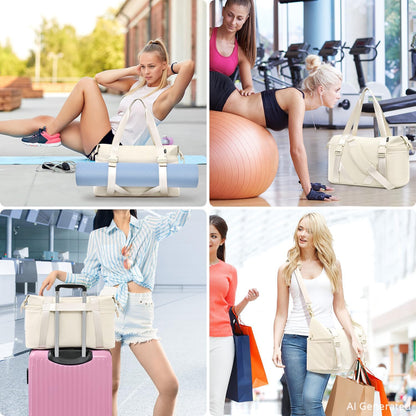 Women's Gym Yoga Duffle Bag with Shoe Pouch,Multi-Purpose Overnight Travel Bag for Gym,Work, Dance, Sports
