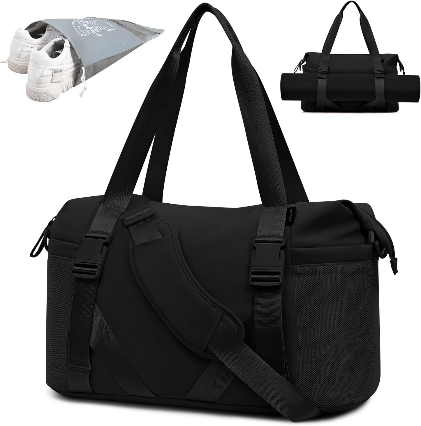 Women's Gym Yoga Duffle Bag with Shoe Pouch,Multi-Purpose Overnight Travel Bag for Gym,Work, Dance, Sports