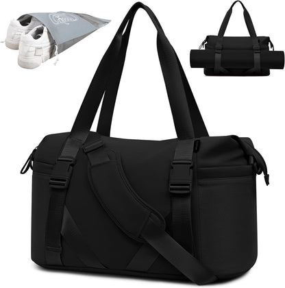 Women's Gym Yoga Duffle Bag with Shoe Pouch,Multi-Purpose Overnight Travel Bag for Gym,Work, Dance, Sports