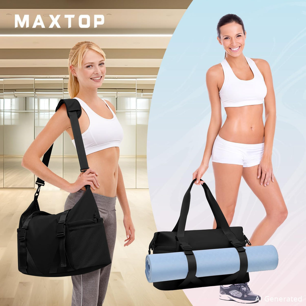 Women's Gym Yoga Duffle Bag with Shoe Pouch,Multi-Purpose Overnight Travel Bag for Gym,Work, Dance, Sports