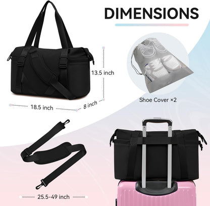Women's Gym Yoga Duffle Bag with Shoe Pouch,Multi-Purpose Overnight Travel Bag for Gym,Work, Dance, Sports