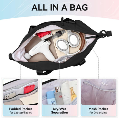 Women's Gym Yoga Duffle Bag with Shoe Pouch,Multi-Purpose Overnight Travel Bag for Gym,Work, Dance, Sports