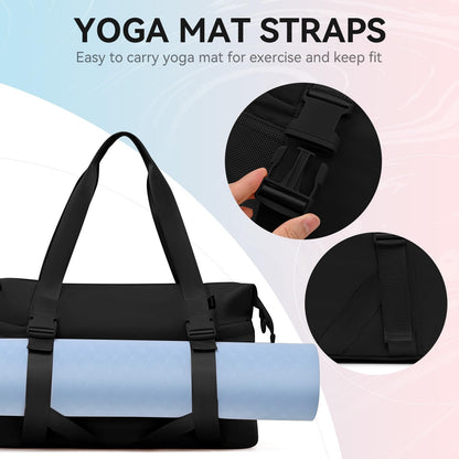 Women's Gym Yoga Duffle Bag with Shoe Pouch,Multi-Purpose Overnight Travel Bag for Gym,Work, Dance, Sports