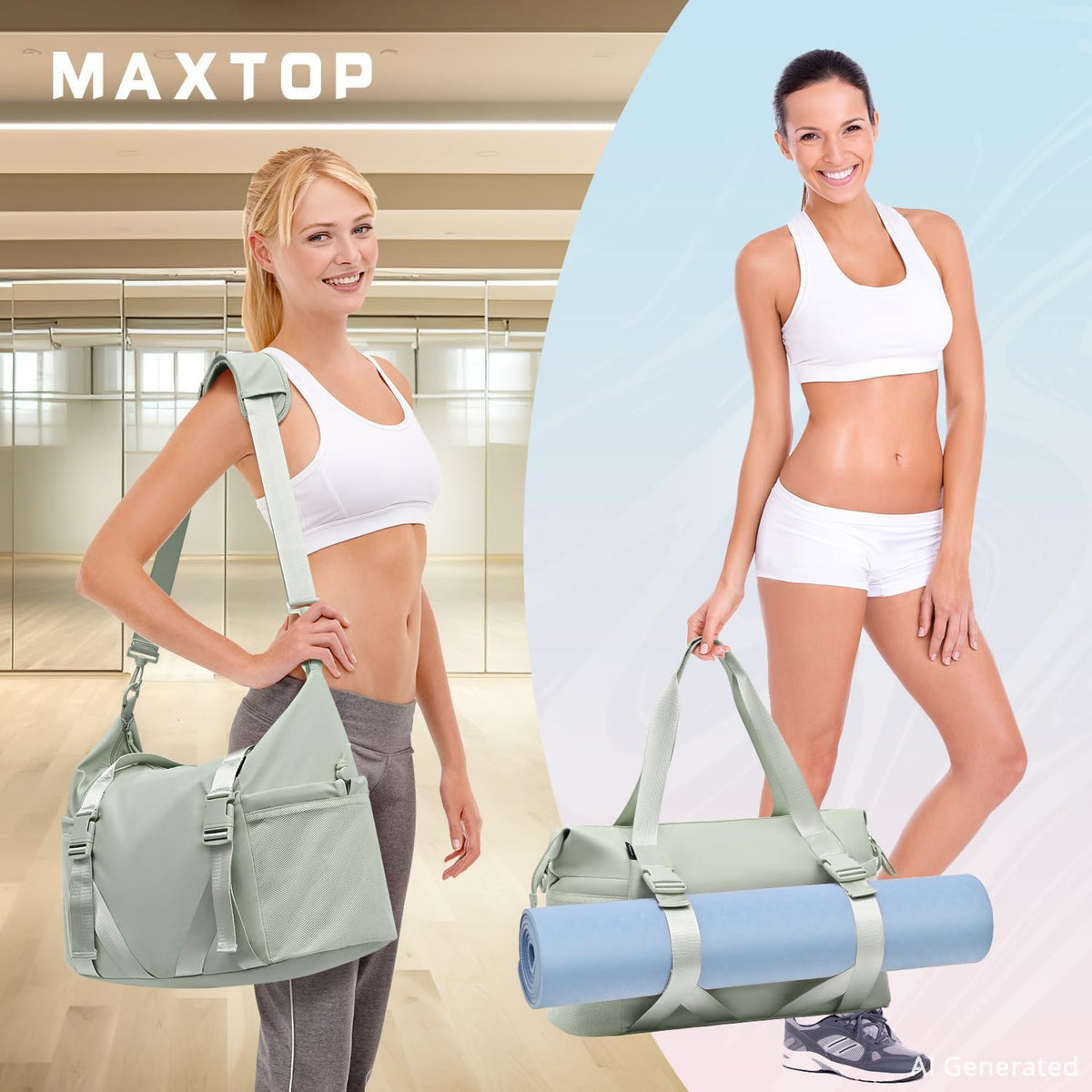 Women's Gym Yoga Duffle Bag with Shoe Pouch,Multi-Purpose Overnight Travel Bag for Gym,Work, Dance, Sports