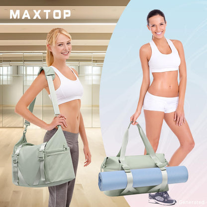 Women's Gym Yoga Duffle Bag with Shoe Pouch,Multi-Purpose Overnight Travel Bag for Gym,Work, Dance, Sports