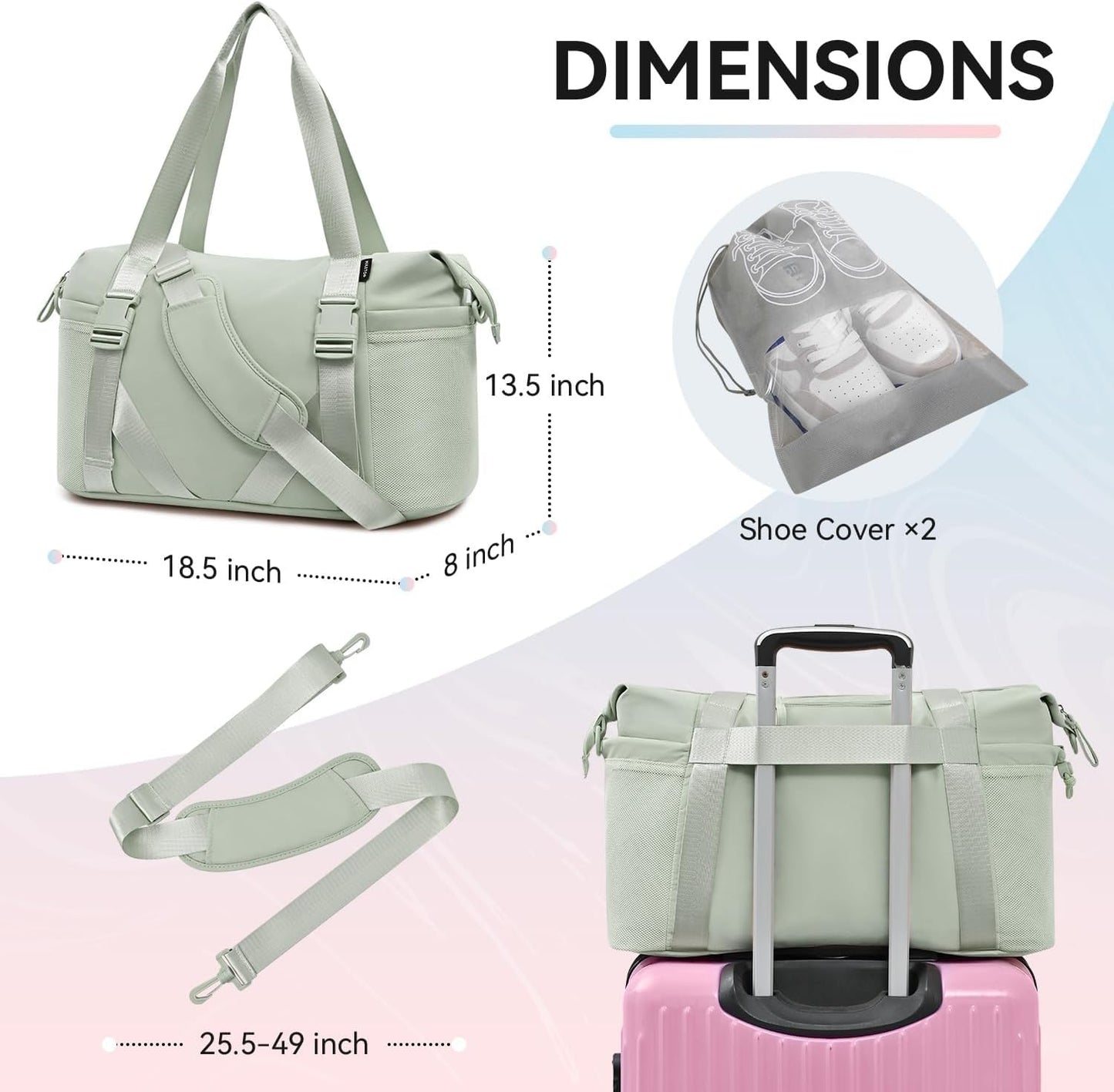 Women's Gym Yoga Duffle Bag with Shoe Pouch,Multi-Purpose Overnight Travel Bag for Gym,Work, Dance, Sports