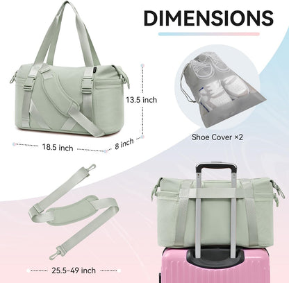 Women's Gym Yoga Duffle Bag with Shoe Pouch,Multi-Purpose Overnight Travel Bag for Gym,Work, Dance, Sports