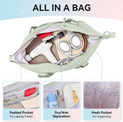 Women's Gym Yoga Duffle Bag with Shoe Pouch,Multi-Purpose Overnight Travel Bag for Gym,Work, Dance, Sports