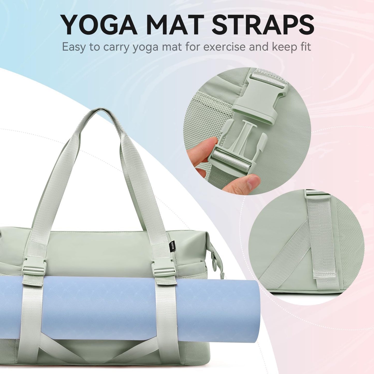 Women's Gym Yoga Duffle Bag with Shoe Pouch,Multi-Purpose Overnight Travel Bag for Gym,Work, Dance, Sports