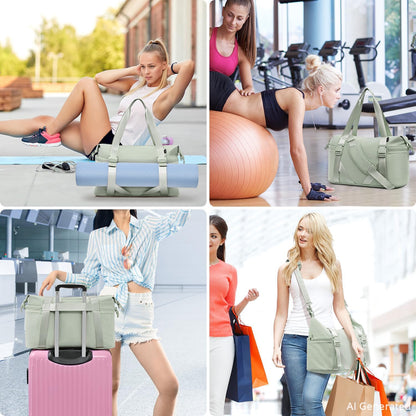 Women's Gym Yoga Duffle Bag with Shoe Pouch,Multi-Purpose Overnight Travel Bag for Gym,Work, Dance, Sports