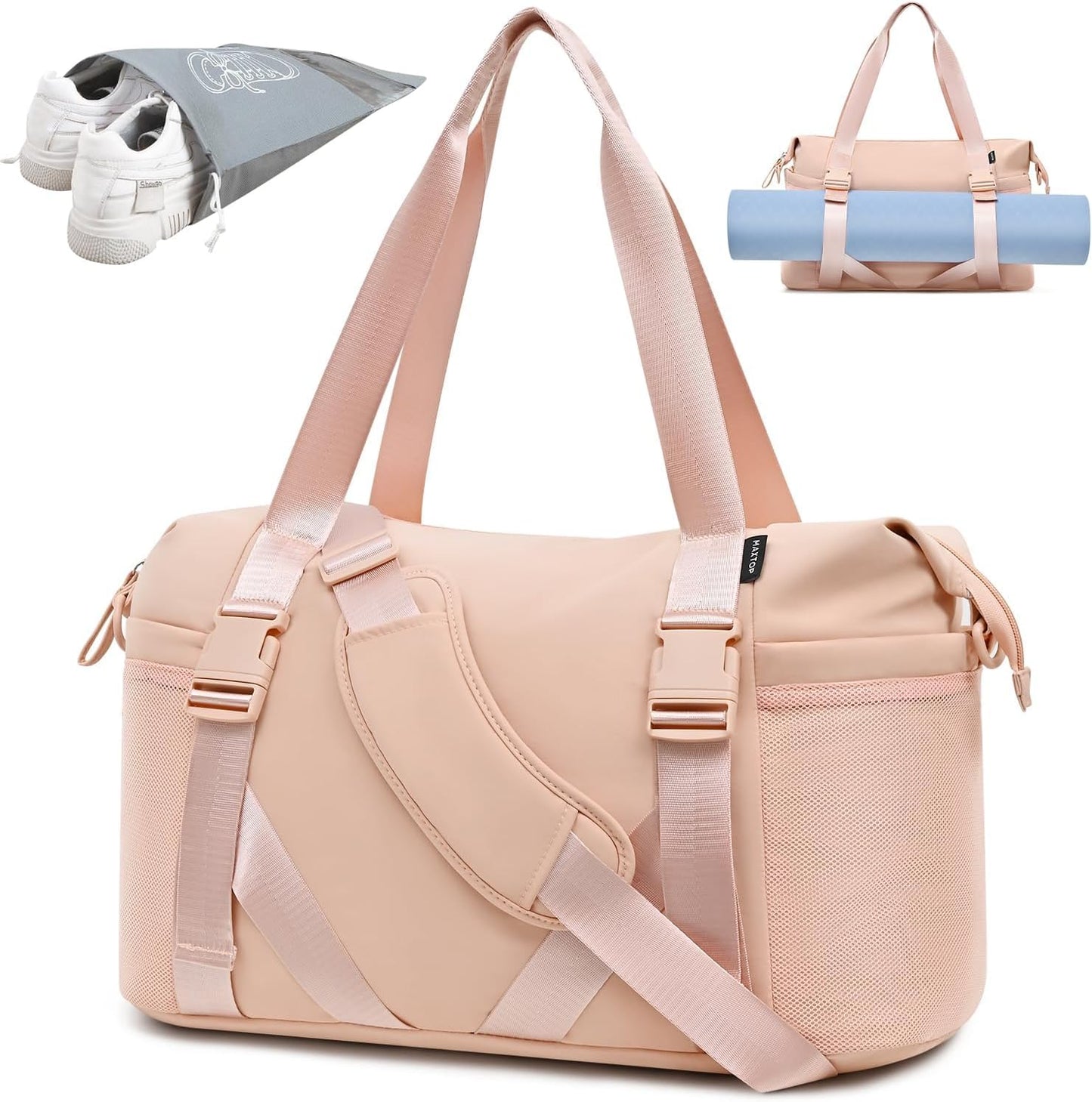 Women's Gym Yoga Duffle Bag with Shoe Pouch,Multi-Purpose Overnight Travel Bag for Gym,Work, Dance, Sports