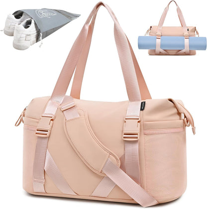 Women's Gym Yoga Duffle Bag with Shoe Pouch,Multi-Purpose Overnight Travel Bag for Gym,Work, Dance, Sports