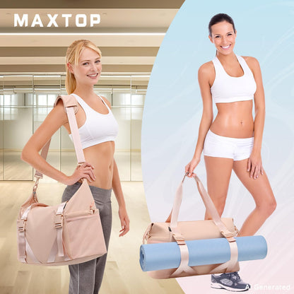 Women's Gym Yoga Duffle Bag with Shoe Pouch,Multi-Purpose Overnight Travel Bag for Gym,Work, Dance, Sports