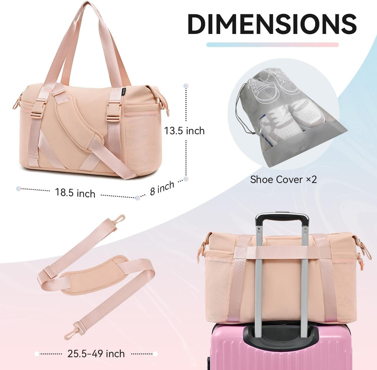 Women's Gym Yoga Duffle Bag with Shoe Pouch,Multi-Purpose Overnight Travel Bag for Gym,Work, Dance, Sports