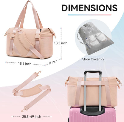 Women's Gym Yoga Duffle Bag with Shoe Pouch,Multi-Purpose Overnight Travel Bag for Gym,Work, Dance, Sports