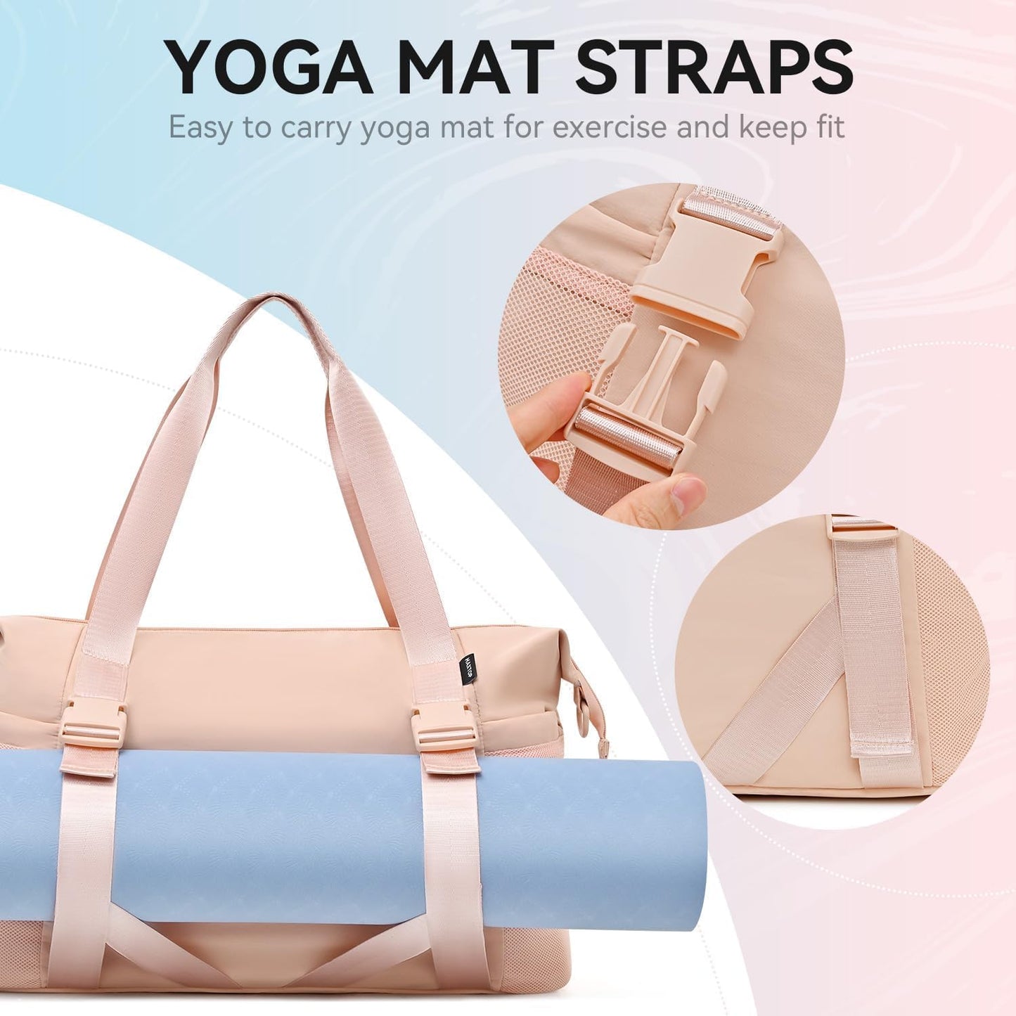 Women's Gym Yoga Duffle Bag with Shoe Pouch,Multi-Purpose Overnight Travel Bag for Gym,Work, Dance, Sports