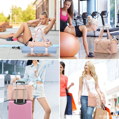 Women's Gym Yoga Duffle Bag with Shoe Pouch,Multi-Purpose Overnight Travel Bag for Gym,Work, Dance, Sports